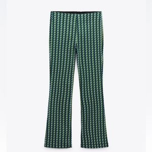 NWT ZARA MINI FLARE GEOMETRIC PRINT LEGGINGS GREEN/BLACK SIZE M NWT